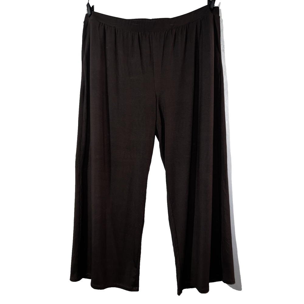 LOGO by Lori Goldstein Brown Elastic Waist Wide Leg Cropped Pants Plus‎ Size 2X